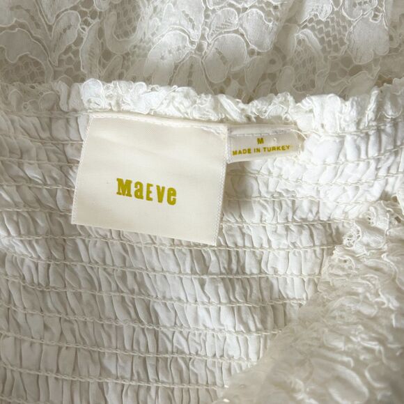Anthropologie Maeve Anastasi Smocked Mini Dress in White Lace Size Medium - Picture 4 of 5